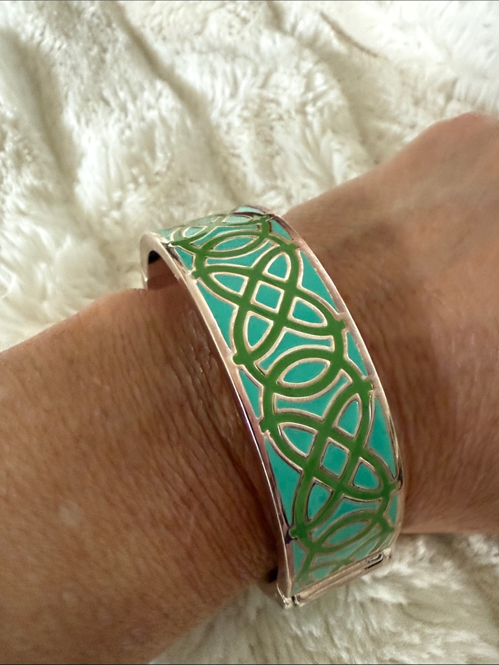 Stella & Dot Turquoise and Gold Celtic Enamel Bangle Bracelet